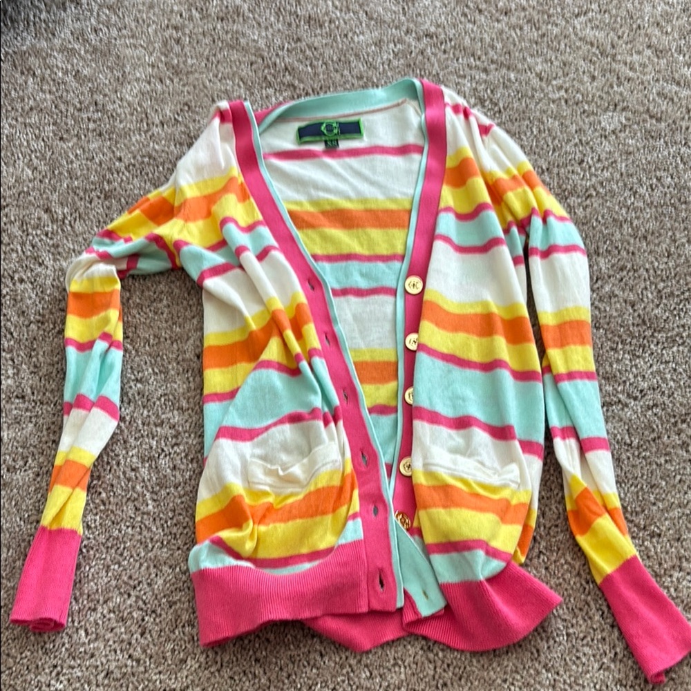 C. Wonder Pink and Yellow Cardigan Sweater Lightweight Knit